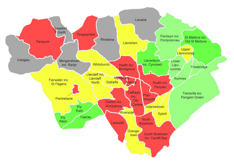 Heat map showing housing availability across Cardiff